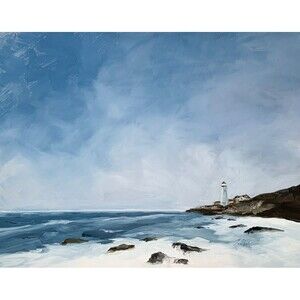 Original Oil Painting Maine Cape Elizabeth Portland Head Lighthouse 11x14 Signed